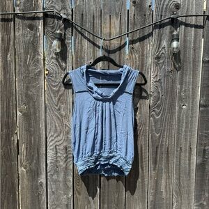 nu collective blue silk scoop neck sleeveless blouse smocked waist size medium